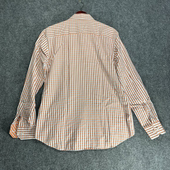 Bugatchi Uomo Shirt Mens Medium Button Up Orange Stripe Cotton Pocket - Picture 7 of 10